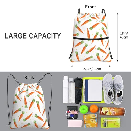 Image of Easter Cartoon Carrots Drawstring Backpack, Waterproof Drawstring Bag for Gym Sports Easter Party Gift, Women Men Durable Sackpack Bag with Front Zipper Pocket and Inside Zipper Pocket