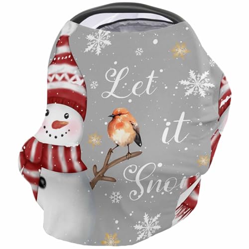 Nursing Cover for Breastfeeding Scarf, Winter Orange Red Snowman Snow Gray Baby Car Covers Super Soft Multi Use for Canopy Shopping Cart Cover Blanket Stroller Cover