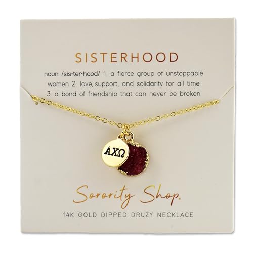 Sorority Shop ACO Necklace - Alpha Chi Omega Red Druzy Gemstone Necklace With Engraved Pendant – 14K Gold Dipped Jewelry with Red Gemstone – Sorority Gift, Charm Paraphernalia2
