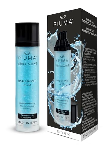 PIUMA Dentifricio Sbiancante Professionale con Acido Ialuronico per Denti Bianchi, Sbiancante Denti con Menta Dolce, Dentifricio Naturale in Packaging Riciclabile 50 ml