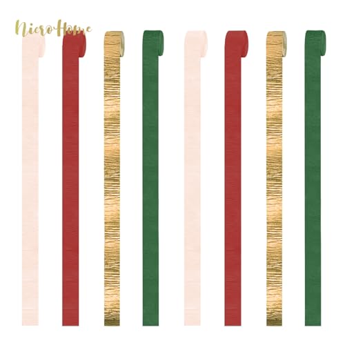 Image of NICROHOME EUR Christmas Decorations, 8 Rolls Christmas Green Red Gold Crepe Paper Streamers for Xmas Birthday Party Wedding Baby Shower Party Decorations, 1.8 Inch x 82 Ft /Roll