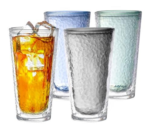 KLIFA- NICE- 20 oz, Set of 4, Acrylic Insulated Tumbler Set, Double-wall Drinking Glasses, BPA-Free, Shatter-Proof Plastic Drinkware, Dishwasher Safe Cups, Assorted