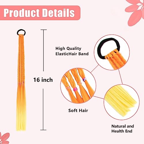 12Pcs Colored Braids Hair Extensions With Rubber Bands Rainbow Ponytail Hair Accessories For Women Kids Girls Colorful Braided Synthetic Hairpieces For Party Highlights #TOP1