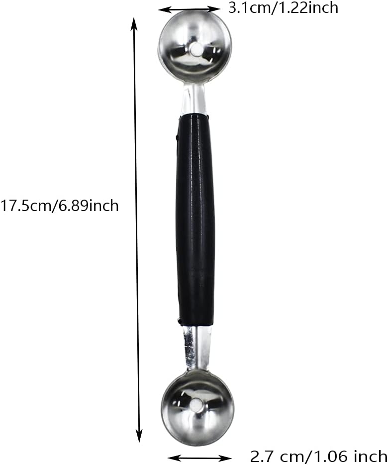 2 Pack Double Ended Headed Fruit Icecream Ball Spoon,Stainless Steel Melon Baller,Smooth Round Melon Balls Melon Scoop for Watermelon, Ice Cream, Fruits, Sorbet, Meatball