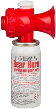 Frontiersman Bear Horn with On/Off Locking Top to Prevent Accidental Deployment, 115dB, Audible up to 0.5 Miles (805 Meters), 60-1/4 Second Bursts Alerts Bears of Human Presence, Easy to Store