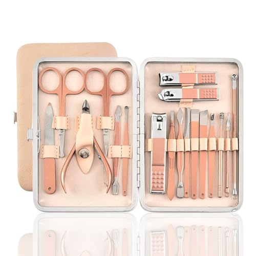 QUALITYLUX Set Manicura y Pedicura Profesional. Estuche Manicura de Piel con Kit Cortauñas Hombre y Mujer, Manicure Kit Completo y Cuidado Facial Acero Inoxidable (Pinzas, Cortauñas, Tijeras, Limas)