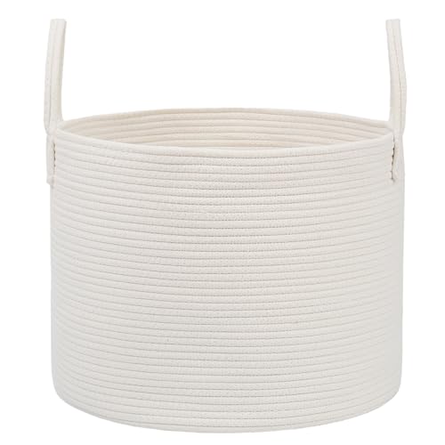 JMvicyroam 65L Extra Large Blanket Basket for Living Room - Woven Cotton Rope Laundry Hamper with Reinforced Handles - Storage Bin for Pillows, Comforters & Toys - Machine Washable,White