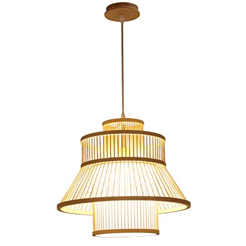 Lustre en bambou naturel suspension rurale plafonnier salon chambre 40cm