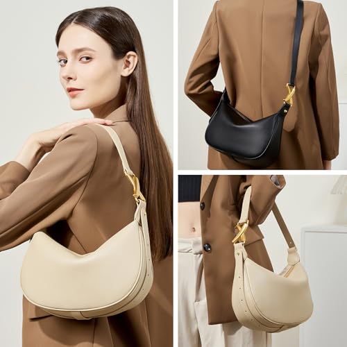 Image of Shoulder Bags for Women, Genuine Leather Crossbody bags purses, Designer Crescent Handbags with an Adjustable Strap (White)