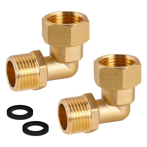 2 Gomito in ottone 90° G1/2” Femmina/Maschio,Angolo in Ottone 90° 1/2 IG/AG Raccordo a Vite DN15 90 Gradi con Guarnizione per Impianti d'acqua e Sistemi di Riscaldamento Centralizzato
