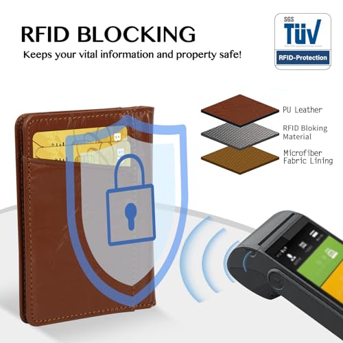 Image of Unaone Slim Minimalist Wallet - Premium Leather Card Holder RFID Blocking Card Case with 8 Card Slots and 2 ID Window, Crackle Brown