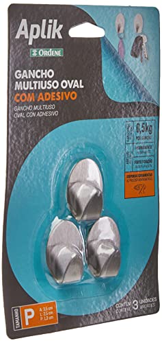 Gancho Oval Metálico Com Adesivo Ordene Br Prata