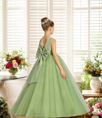 Tulle Flower Girl Dress with Bow Tutu Pageant Princess First Communion Ball Gown Dance Dress for Kids3