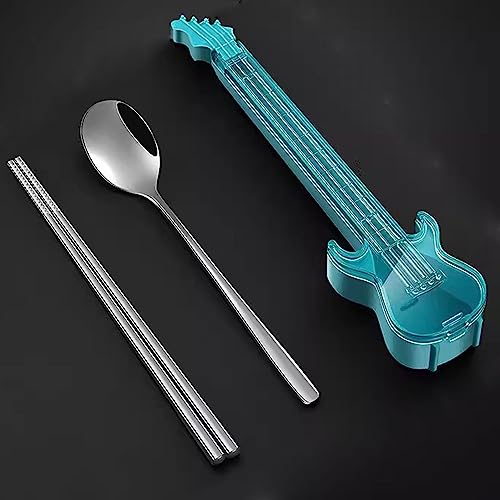 Palillos Chinos Reutilizables de Acero Inoxidable con Caja Juego de Cubiertos de Guitarra 5 Piezas
