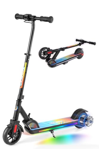 Caroma E Scooter Kinder von 8-12 Jahren,bis zu 16 km/h & 9 km,Elektroroller Kinder mit Bunte Leuchten, LED-Anzeige,Einstellbare Geschwindigkeit und Höhe,Faltbarer Elektroscooter,Cooles Schwarz