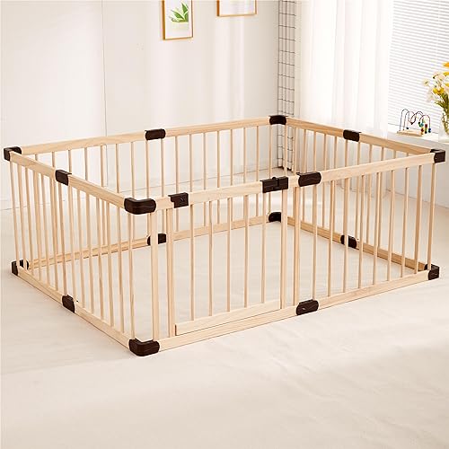 Image of Baby Playpen Fence Yards Area with Door Wooden,Playpen Play Pens for Babies and Toddlers,Toddler Playpen,Baby Play Fence Yards,Large Baby Playpen Wooden(120×160×61CM)
