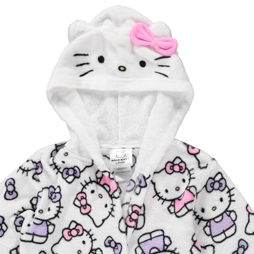 Hello Kitty Girls Fleece Kids Hooded Robe - Super Soft Plush Kids Spa Bathrobe with Pockets, Sizes 4-10 - Official Product3