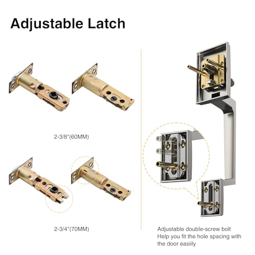 Brightify Satin Nickel Front Door Handle, Satin Nickel Door Handle With Door Lever, Front Door Handle Set, Adjustable Deadbolt Lock Set With Single Cylinder, Reversible For Right&Left thumb #3