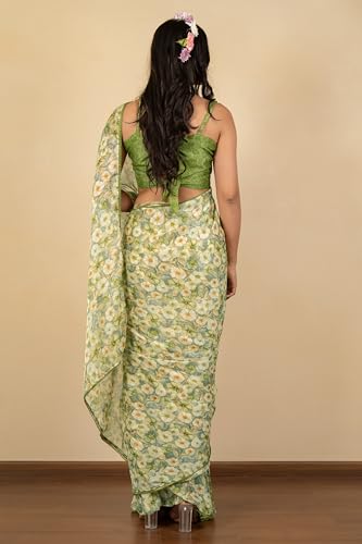 Image of MIRCHI FASHION Women Saree Floral Print Chiffon | Lightweight Festive Occasion Sari for Farewell and Functions with Unstitched Blouse Piece