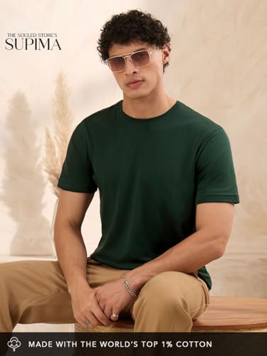 Image of The Souled Store Supima: Men and Boys Short Sleeves Round Neck Solid Premium Basic Casual Lightweight Easy to Style Everyday Streetwear Trendy Supima T-Shirt