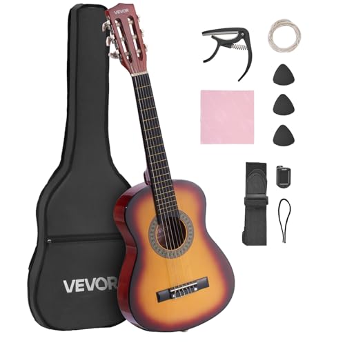 VEVOR Classical Guitar, 30 Inch, Wood Classical Guitar Starter Kit for Beginners, with Nylon Strings, Gig Bag, Strap, Tuner, Extra Strings, Pick, Capo, Basswood, for Kids Girls Boys Students, Sunburst by VEVOR - Used condition - CA$38.67