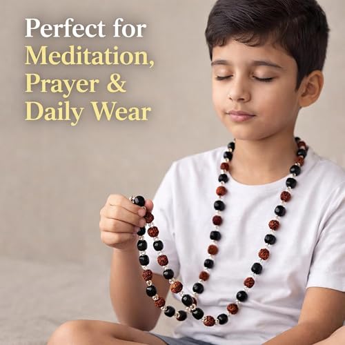 Image of Karungali Rudraksha Mala Original | Rudraksha Karungali Mala | with Jute Storage Pouch and Lab Certificate | Unpolished Rudraksha Beads | Divya Raksha Rudraksha & Karungali Mala with Silver Capping