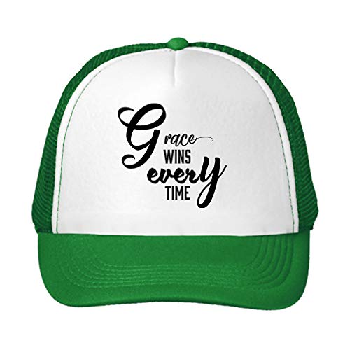 Trucker Hat Grace wins Every time Polyester Baseball Mesh Cap Snaps Kelly Green One Size
