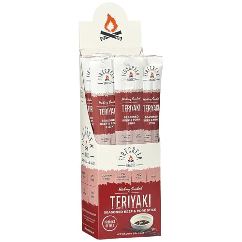 FireCreek Snacks Beef and Pork Meat Sticks (Jerky Sticks), Hickory Smoked, 20 Count (1 oz), 7g Protein, Low Carb, Gluten Free, Soy Free, No MSG, Teriyaki
