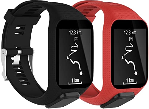 Gransho Compatible con TomTom Spark/Spark 3 / Runner 2 / Runner 3 / Golfer 2 / Adventurer, pulsera de silicona deportiva (negro + rojo)