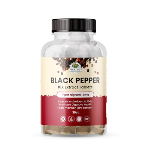Black Pepper 10X Extract Tablets - Piper Nigrum, 15mg - 95% Piperine - Black Pepper Supplement Tablets - Natural Antioxidant Support - 30 Tablets