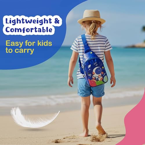 Image of Kids Space Theme Crossbody Chest Sling Bag, Navy Blue with Astronaut Print, Adjustable Strap, 17x13x6.5 cm, Perfect for School and Picnics