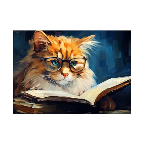 Toile murale salon SIVAJI peinture chat abstrait 70x100 cm décoration chambre et bureau