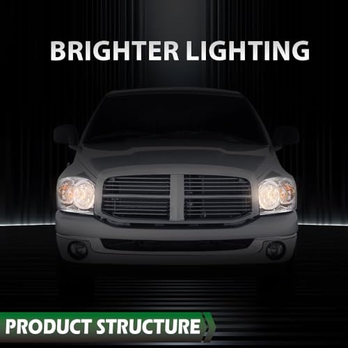 Image of GRAND ORANGE Headlights Assembly w /Bulbs Compatible with Dodge Ram 1500 Truck 2006-2008 /Fits Dodge Ram 2500 3500 Truck 2006-2009 Headlamps Clear Lens Amber Reflector