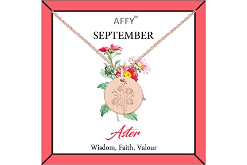 AFFY September Birth Month Aster Flower Disc Pendant Necklace In 18k Rose Gold Plated Jewelry Womens 18" Chain