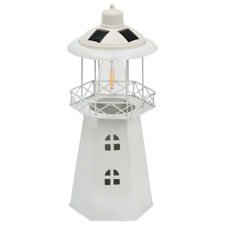 New Coastal Paradise Solar Metal Lighthouse - Outdoor Garden Decorative Light with Warm White LED Glow, Solar Powered, Rechargeable Battery Included - Perfect for Garden, Patio A-58