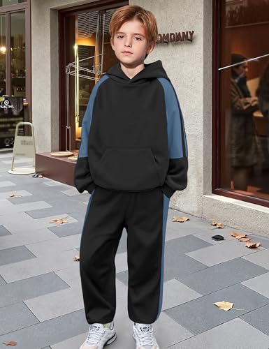 Boys Clothes Hoodie Kids Boys' Clothing Sets Stripe Color Block Sweatsuit 2pcs Long Sleeve Outfits with Pocket 6-12y