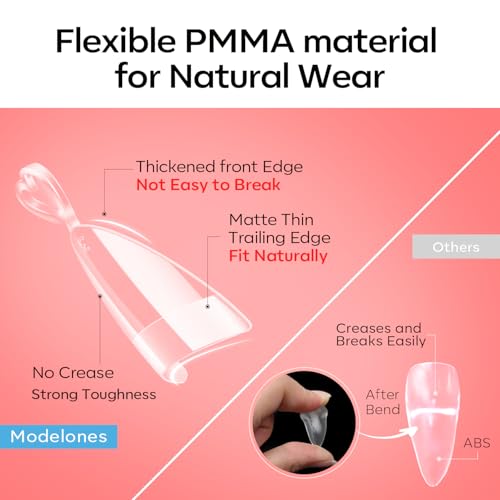 Image of Modelones Medium Almond Gel Nail Tips, 510Pcs Half Cover Fake Press on Nails Tips Pre-Etched Clear Natural Fit Acrylic Gel False Nails for Extension DIY Salon 15Sizes