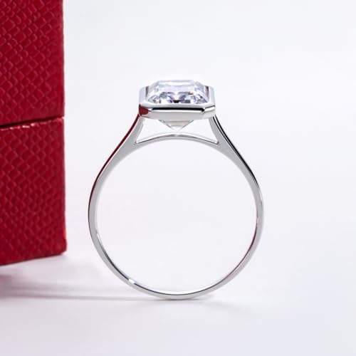 14K Solid White Gold Bezel Setting Ring, Round/Oval/Emerald Cut Centerpiece Moissanite, D Color and VVS13