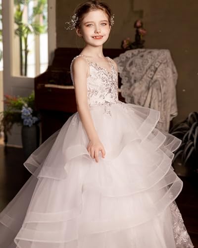 Tulle Flower Girl Dress for Wedding Lace Appliques Ball Gown Pageant Dress with Floor Length4