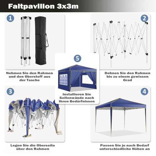 Faltpavillon faltbar, wasserdicht, UV-Schutz, faltbar, Festzelt, für Garten, Terrasse – Bild 4