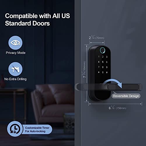 Wifi Smart Lock, Dermum Biometric Fingerprint Keyless Entry Door Locks With Handle, Digital Electronic Keypad Door Lock, App Control, Auto Lock, Front Door Home Office Airbnb, Gateway Included #TOP4