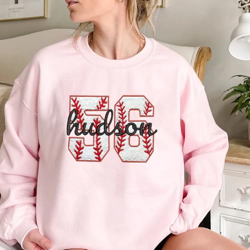 GODMERCH Personalized Embroidered Baseball Sweatshirt, Baseballs Mama Mom Shirt, Chenille Patch Sweatshirts, Custom Sweatshirts, Baseballs Player Gifts, Baseball Team4