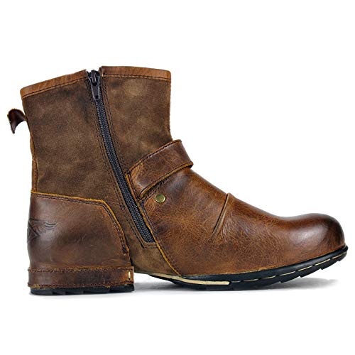 OSSTONE Moto Boots for Men Fashion Zipper-up Leather Chukka Boots Casual Shoes OS-5008-1-Camouflage Green3