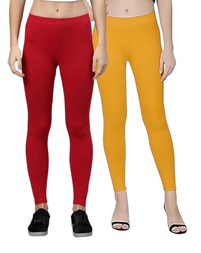 Image of ZAYANQA Combo of 2 Slim Fit Women /Girls Solid Stretchable Cotton Ankle Length Leggings with Ultrasoft Wide Elastic Waistband |Comfortable |Fashionwear|