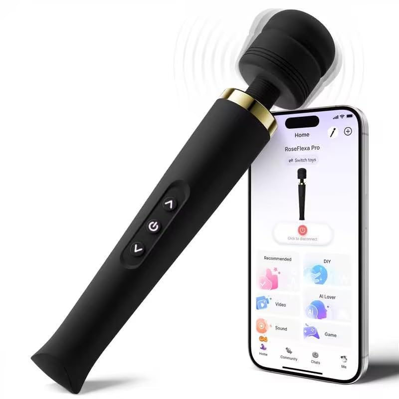 Premium Personal Massagers Woman - Toendi Advanced AI-Sync App Massager, Waterproof Body Massager with 8 Speeds & 5 Modes, 360° Head Massager Muslce Massage Tools, Massagers for Women Men, Black