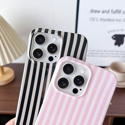 Yeddabox for iPhone 16 Pro Case Cute Striped Phone Case Soft TPU Slim Shockproof Phone Cover for Women Girls, Pink - image 3