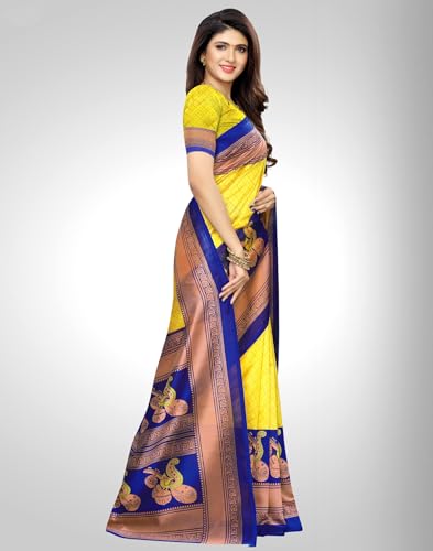 Image of SIRIL Women's Printed Silk Saree with Zari Border & Tassels
