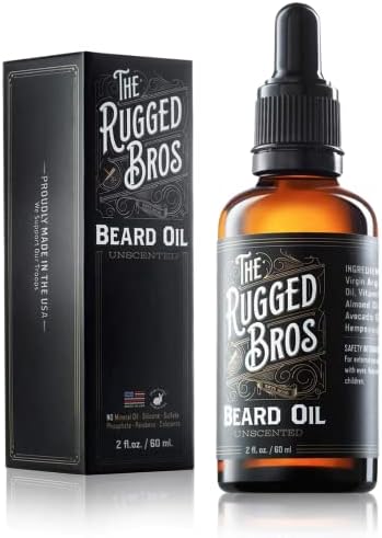 The Rugged Bros Beard Oil : with Argan Oil Serum and Jojoba Oils for Growth and Shine - Leave In Deep Conditioner, Softener, and Thickener, for all Beards and Mustaches (Unscented)