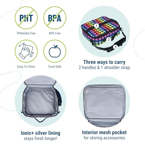 Image of Wildkin Kids ECO rPET Insulated Lunch Box - Keeps Food Hot or Cold, Easy-Clean Lining, Mesh Pockets & BPA-Free - Boys & Girls, Ideal for School, Travel & Daycare - Rainbow Hearts