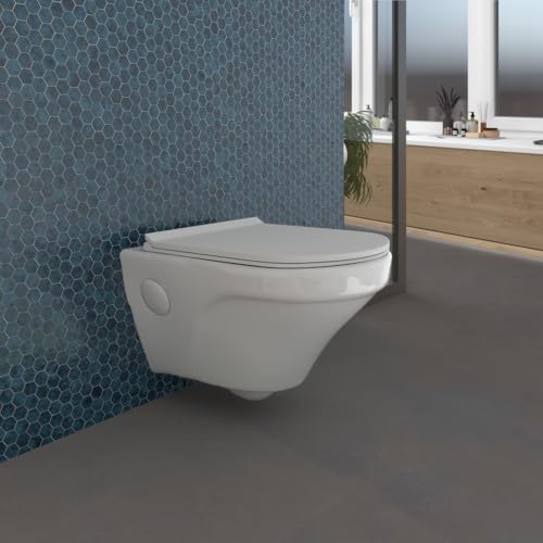 Image of Johnson Dalena Wall Mounted Closet with Soft Close Slim Detachable Seat Cover (PP) | 520x365x340mm | Round Shape | Washdown Flushing | White Colour | 25 Kg | 10 Years Warranty (P0414PW0022)